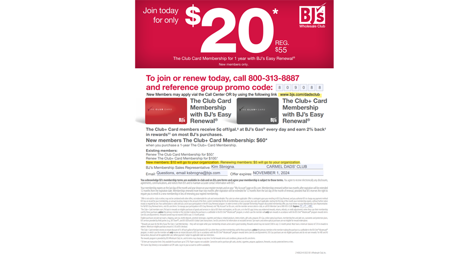 $20 Memberships to BJ's Wholesale for CDC Members!